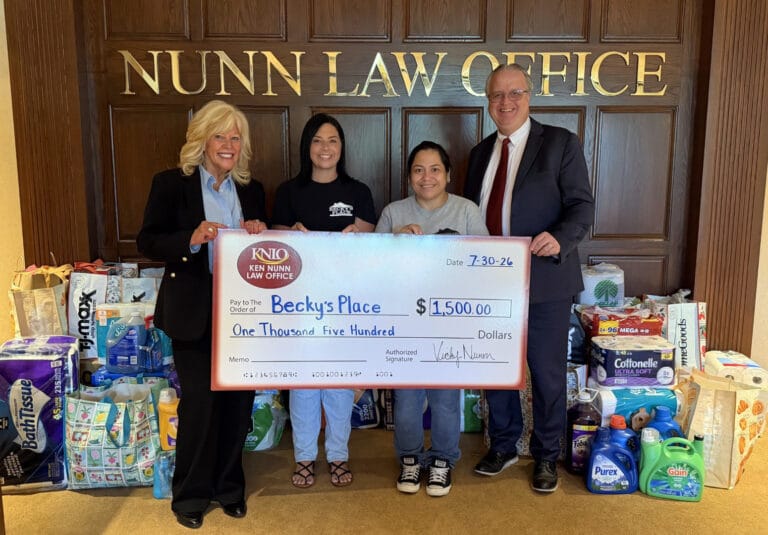 Nunn Law Office Donates $1,500 and Supplies to Becky’s Place Women’s Shelter